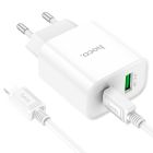 Мережевий зарядний пристрій з кабелем HOCO C80A Plus Rapido PD20W+QC3.0 charger set(C to iP) White