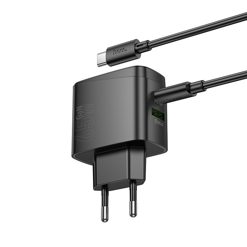 Мережевий зарядний пристрій з кабелем HOCO CS63A Bright PD65W(1A1C) charger set (C to C)(EU) Black