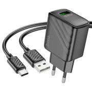 Мережевий зарядний пристрій з кабелем HOCO CS21A Rich single port QC3.0 charger set (Type-C)(EU) Black