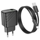 Мережевий зарядний пристрій з кабелем HOCO CS21A Rich single port QC3.0 charger set (Type-C)(EU) Black