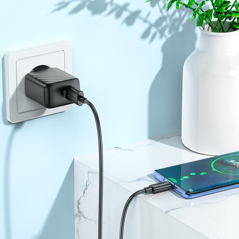 Мережевий зарядний пристрій з кабелем HOCO CS21A Rich single port QC3.0 charger set (Type-C)(EU) Black