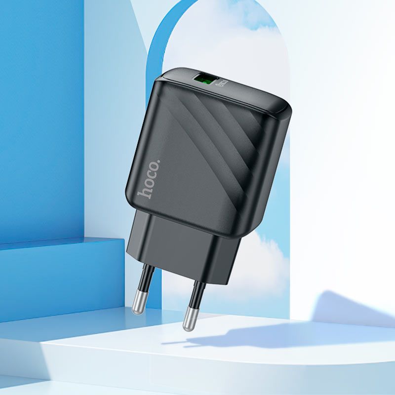 Мережевий зарядний пристрій з кабелем HOCO CS21A Rich single port QC3.0 charger set (Type-C)(EU) Black