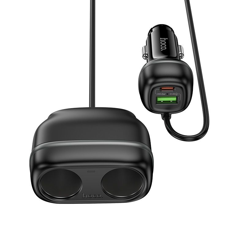 Автомобільний зарядний пристрій HOCO Z59 Rank 48W dual port PD30W+QC3.0 dual cigarette lighter slot car charger Black