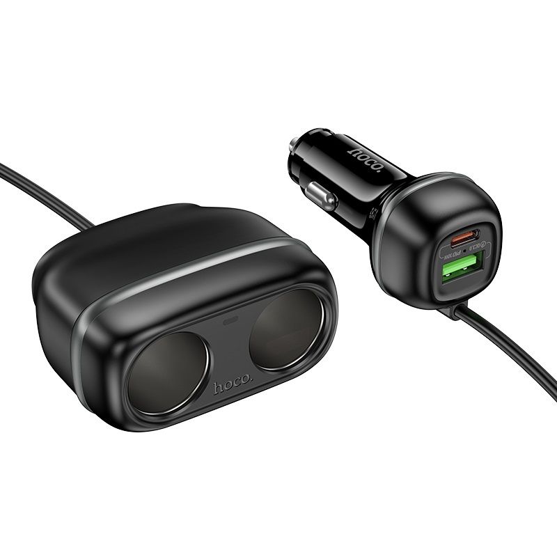 Автомобільний зарядний пристрій HOCO Z59 Rank 48W dual port PD30W+QC3.0 dual cigarette lighter slot car charger Black