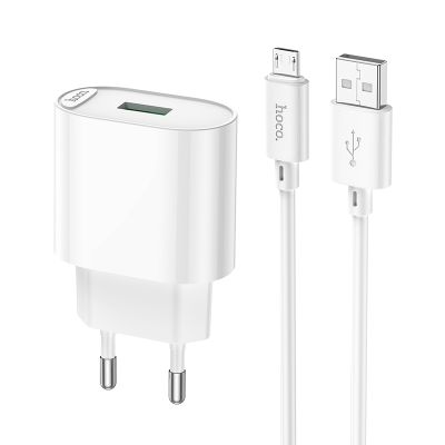 Мережевий зарядний пристрій з кабелем HOCO C109A Fighter single port QC3.0 charger set(Micro) White