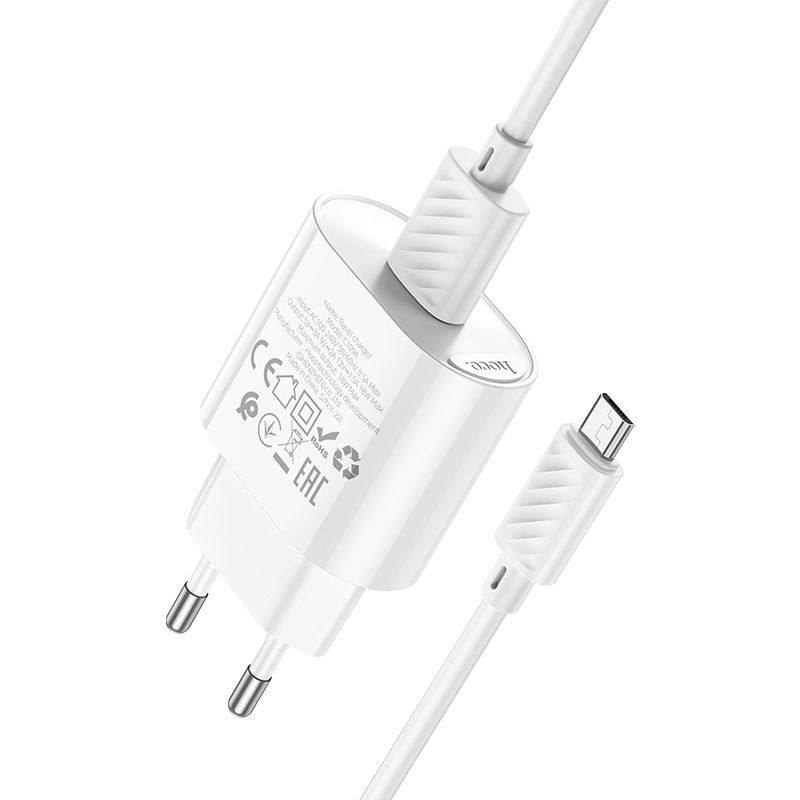 Мережевий зарядний пристрій з кабелем HOCO C109A Fighter single port QC3.0 charger set(Micro) White