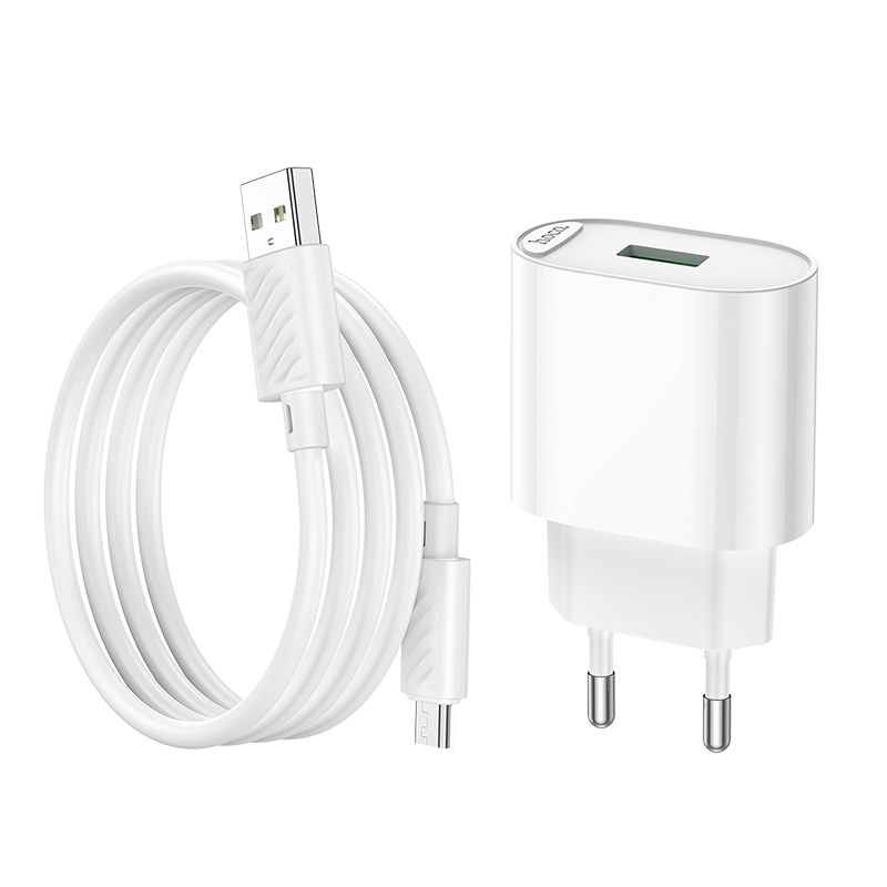 Мережевий зарядний пристрій з кабелем HOCO C109A Fighter single port QC3.0 charger set(Micro) White