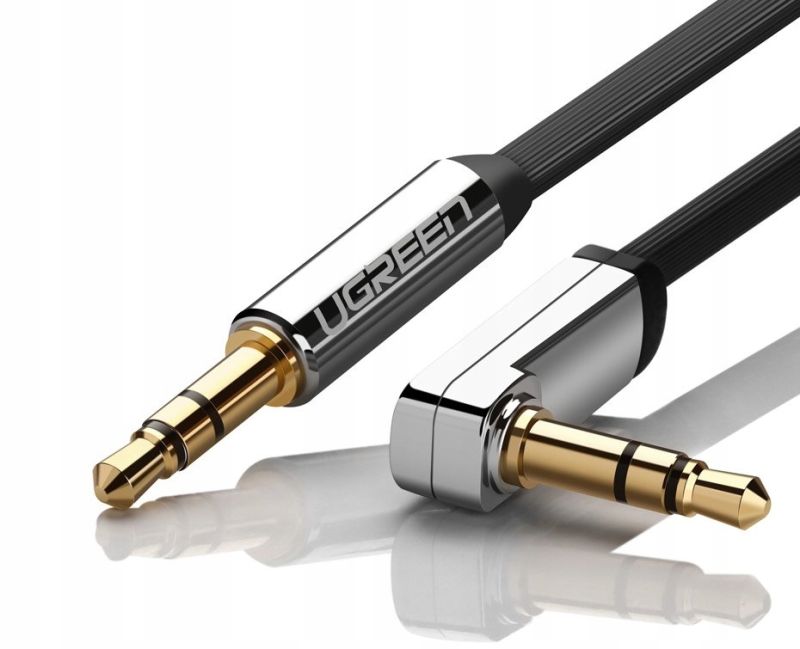 Аудіокабель UGREEN AV119 3.5mm male to 3.5mm male, Straight to angle flat Cable,TPE, 1m Black
