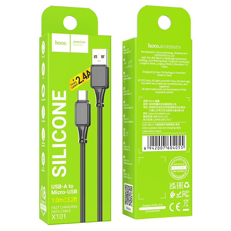 Кабель HOCO X101 Assistant silicone charging data cable Micro Black