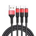 Кабель HOCO X26 Xpress one pull three charging cable iP+Micro+Type-C Black+Red