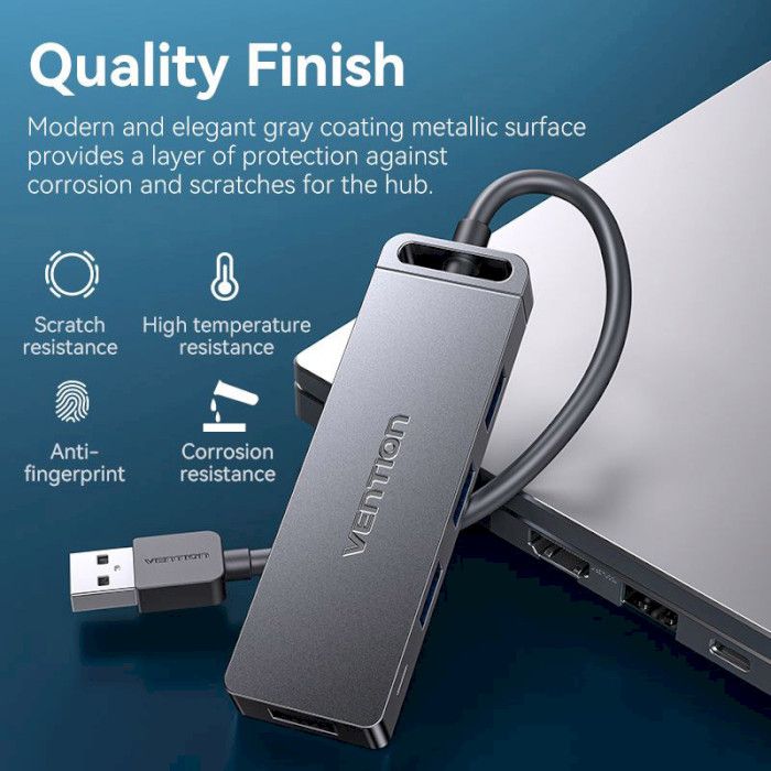 USB-хаб Vention 4-Port USB 3.0 Hub With Power Supply 0.15M Black (CHLBB)