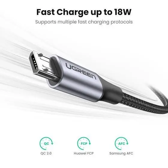 Кабель UGREEN US290 USB 2.0 A to Micro USB Cable Nickel Plating Aluminum Braid 2m (Black) (UGR-60148)