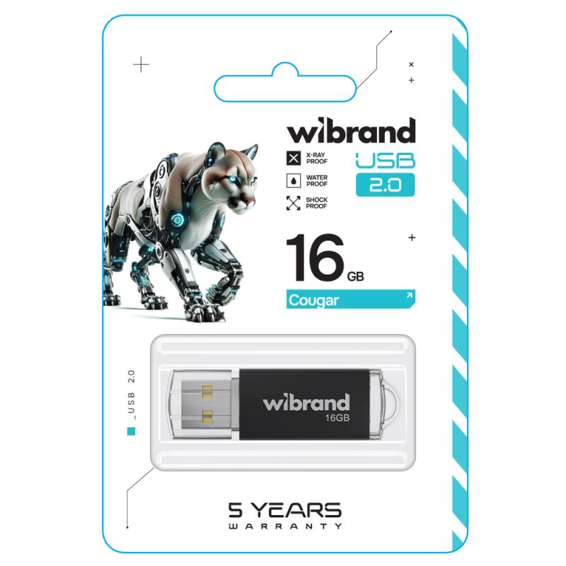 Флеш-накопичувач Wibrand USB 2.0 Cougar 16Gb Black