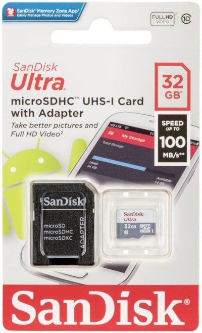 Карта пам'яті microSDHC (UHS-1) SanDisk Ultra 32Gb class 10 A1 (100Mb/s) (adapter SD)