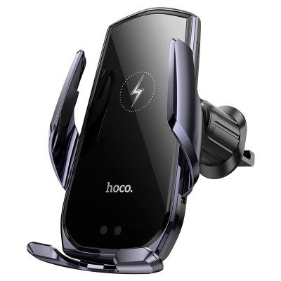 Автотримач для телефона з БЗП HOCO CA202 Plus Enlightener infrared induction wireless charging car holder(air outlet) Black metal gray