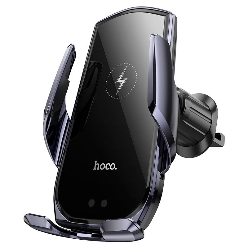 Автотримач для телефона з БЗП HOCO CA202 Plus Enlightener infrared induction wireless charging car holder(air outlet) Black metal gray