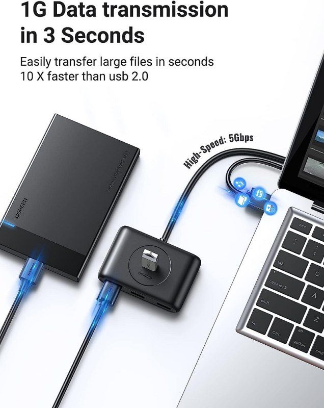 USB-хаб UGREEN CR113 USB 3.0 Hub  1m (Black) (UGR-20291)