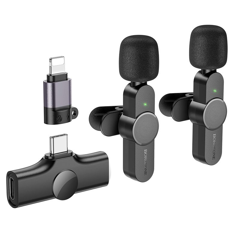 Бездротова мікрофонна система BOROFONE BFK12 Trophy lavalier dual-mic (iP/Type-C) Black