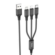 Кабель HOCO X76 3-in-1 Super charging cable (iP+Type-C+Micro) Black