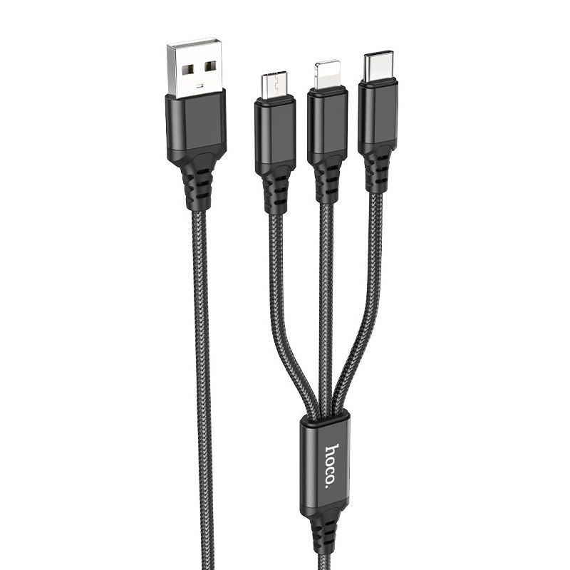 Кабель HOCO X76 3-in-1 Super charging cable (iP+Type-C+Micro) Black