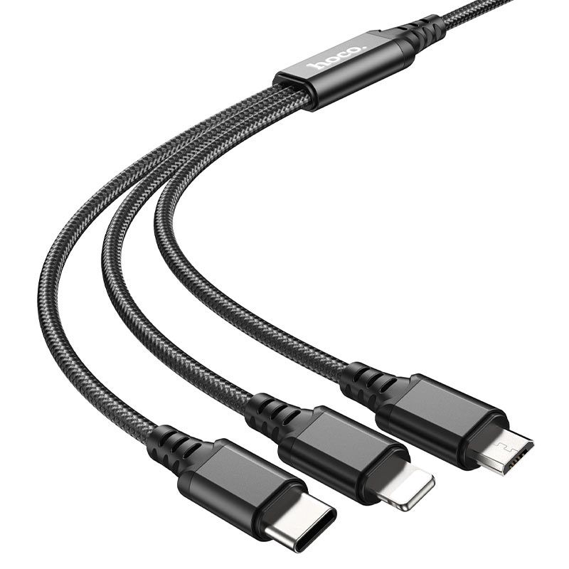 Кабель HOCO X76 3-in-1 Super charging cable (iP+Type-C+Micro) Black