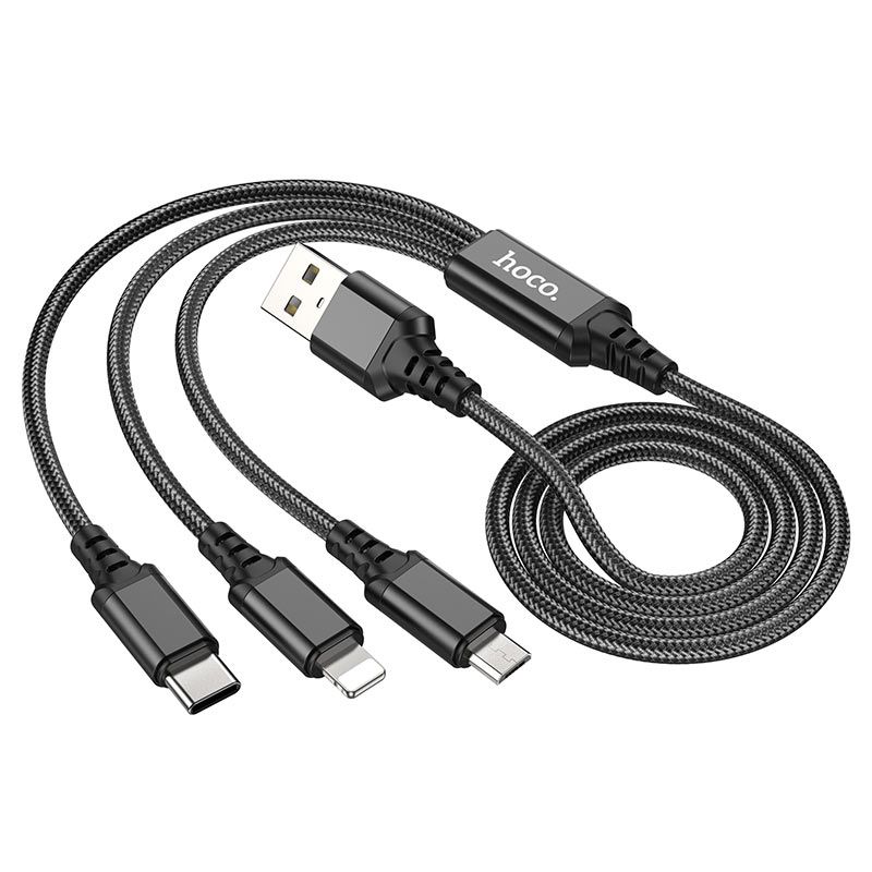Кабель HOCO X76 3-in-1 Super charging cable (iP+Type-C+Micro) Black