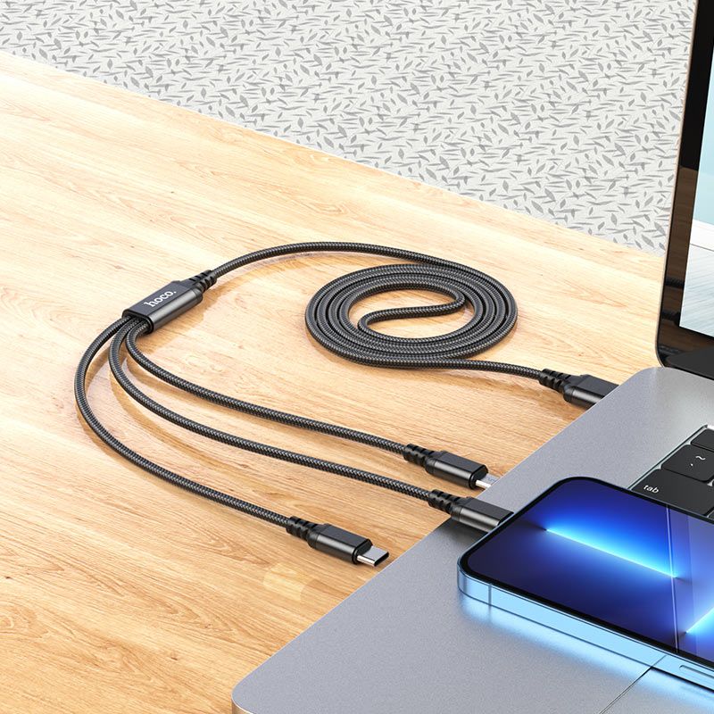 Кабель HOCO X76 3-in-1 Super charging cable (iP+Type-C+Micro) Black