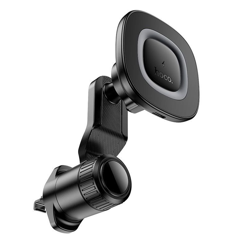 Автотримач для телефона з БЗП HOCO HW30 Crown magnetic wireless charging car holder (air outlet) Black Metal Gray