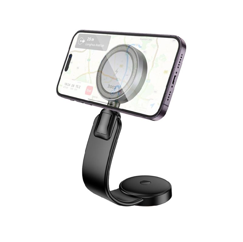 Автотримач для телефона з БЗП HOCO HW29 Totem ring magnetic wireless fast charging car holder (center console) Black Metal Gray