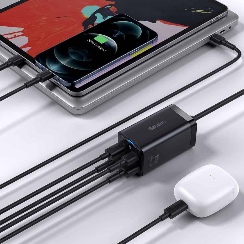 Мережевий зарядний пристрій з кабелем Baseus GaN3 Pro Desktop Fast Charger 2C+2U 65W (Cable Type-C to Type-C 100W(20V/5A) 1m) Black