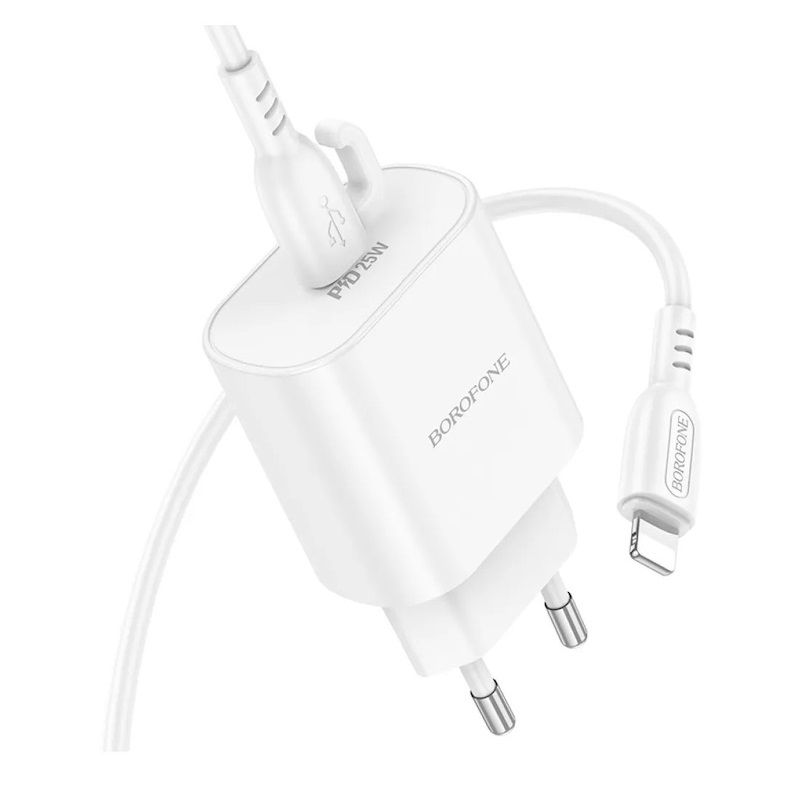 Мережевий зарядний пристрій з кабелем BOROFONE BA82A Platinum single port PD25W charger set (C to iP) (EU) White