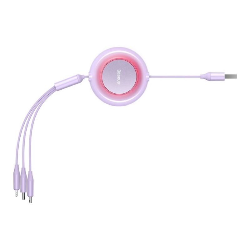 Кабель Baseus Bright Mirror 2 Series Retractable 3-in-1 Fast Charging  Data Cable USB to M+L+C 3.5A 1.1m Purple