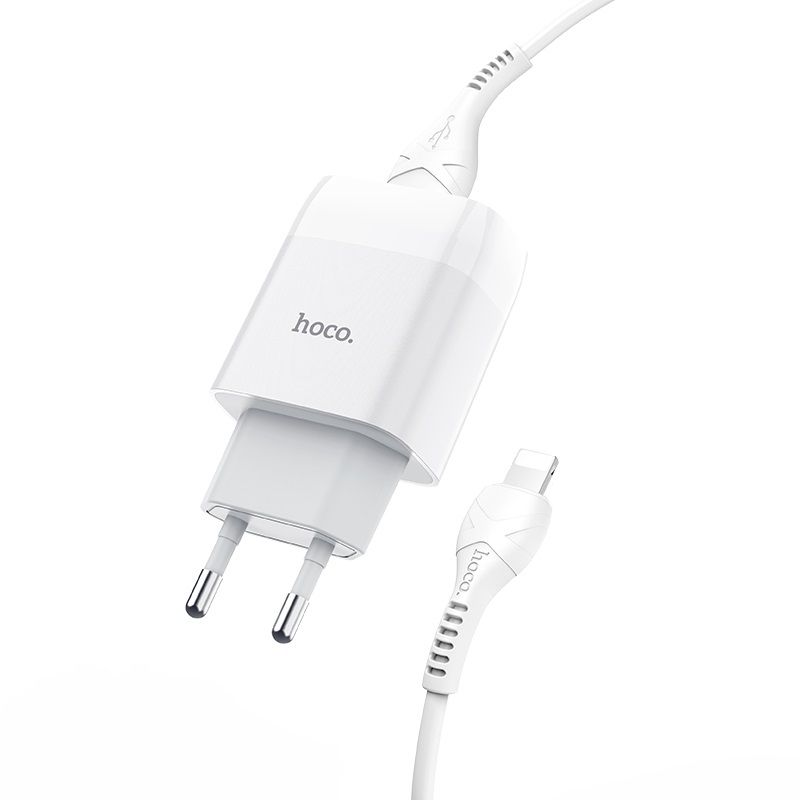 Мережевий зарядний пристрій з кабелем HOCO C73A Glorious dual port charger set (iP)(EU) White