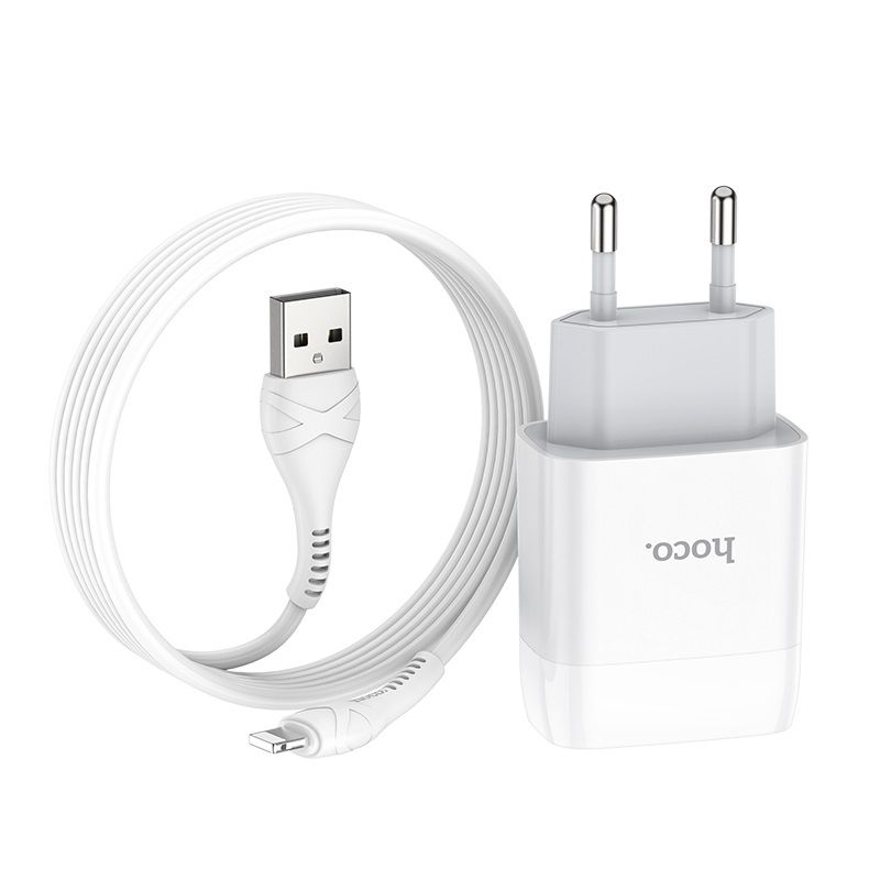 Мережевий зарядний пристрій з кабелем HOCO C73A Glorious dual port charger set (iP)(EU) White