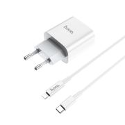 Мережевий зарядний пристрій з кабелем HOCO C76A Plus Speed source PD20W charger set(C to iP) White