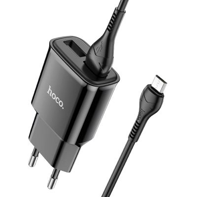 Мережевий зарядний пристрій з кабелем HOCO C88A Star round dual port charger set(Micro) 12W Black