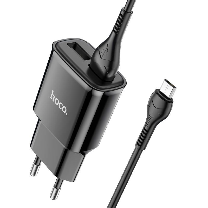 Мережевий зарядний пристрій з кабелем HOCO C88A Star round dual port charger set(Micro) 12W Black