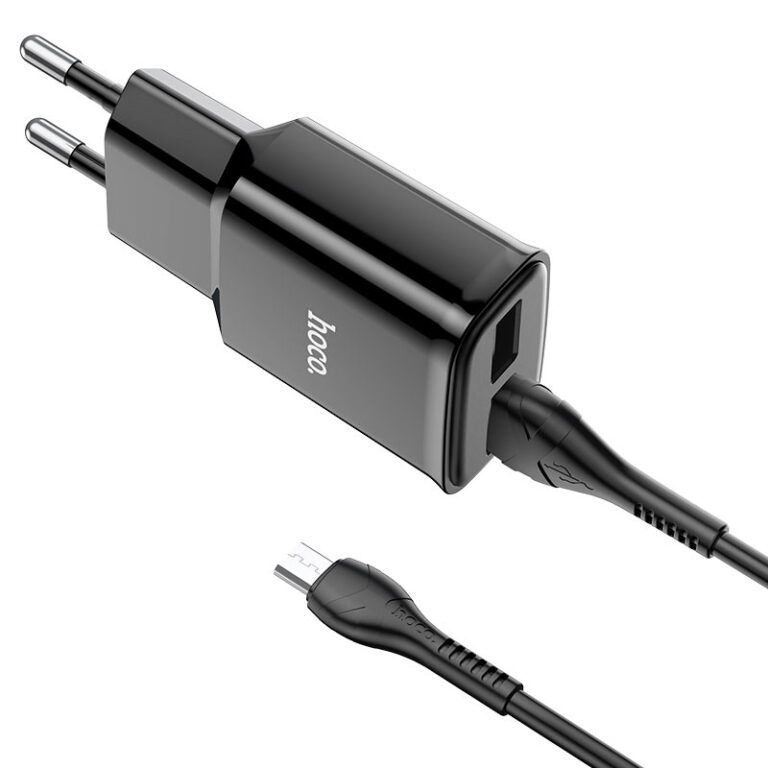 Мережевий зарядний пристрій з кабелем HOCO C88A Star round dual port charger set(Micro) 12W Black