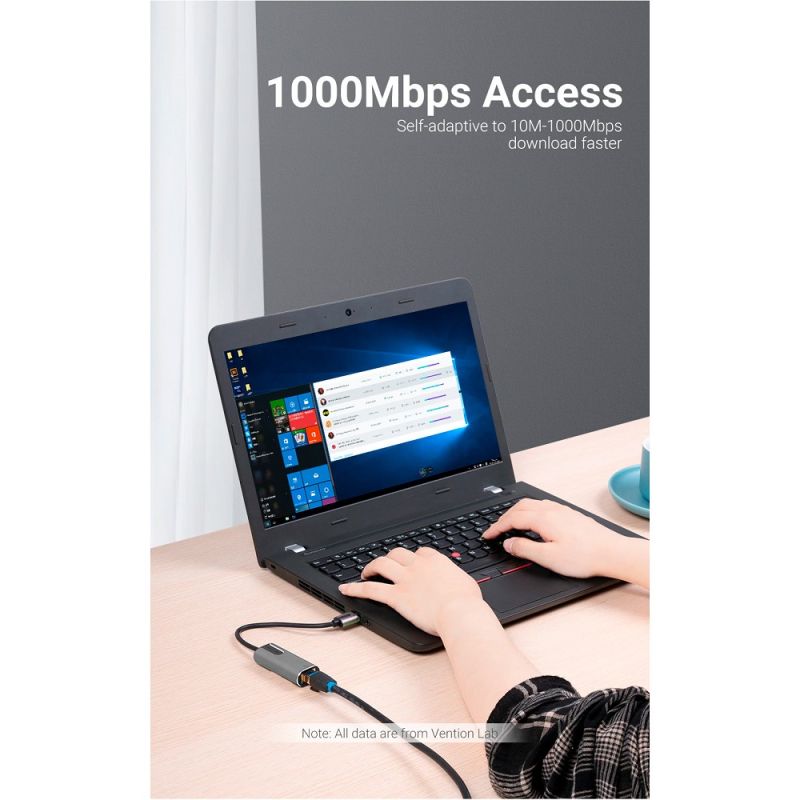 Адаптер Vention USB 3.0-A to Gigabit Ethernet Adapter Gray 0.15M Aluminum Alloy Type (CEWHB)