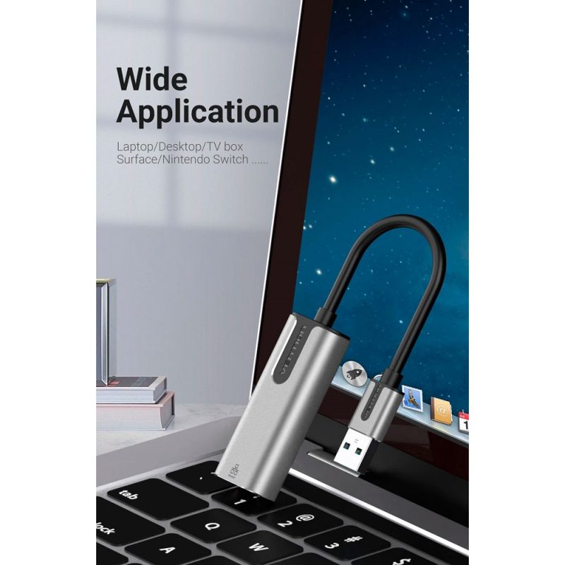 Адаптер Vention USB 3.0-A to Gigabit Ethernet Adapter Gray 0.15M Aluminum Alloy Type (CEWHB)