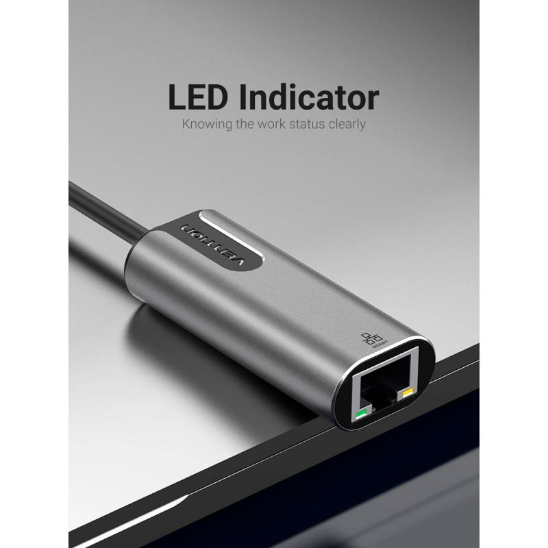 Адаптер Vention USB 3.0-A to Gigabit Ethernet Adapter Gray 0.15M Aluminum Alloy Type (CEWHB)