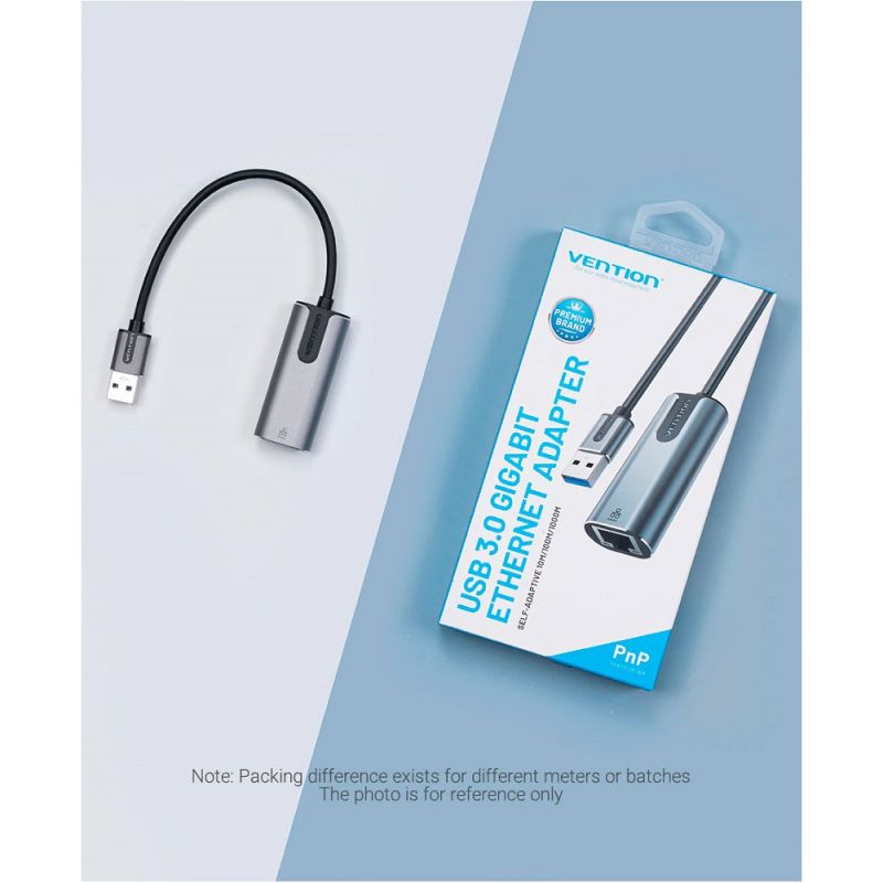 Адаптер Vention USB 3.0-A to Gigabit Ethernet Adapter Gray 0.15M Aluminum Alloy Type (CEWHB)