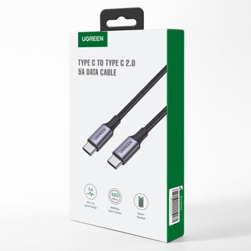 Кабель UGREEN US316 USB-C to USB-C 2.0 Cable 100W Alu Case with Braid 1.5m (Space Gray) (UGR-70428)