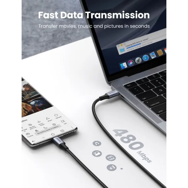 Кабель UGREEN US316 USB-C to USB-C 2.0 Cable 100W Alu Case with Braid 1.5m (Space Gray) (UGR-70428)