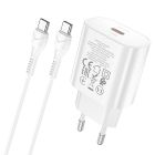 Мережевий зарядний пристрій з кабелем HOCO N22 Jetta PD25W charger set(Type-C to Type-C)(EU) White