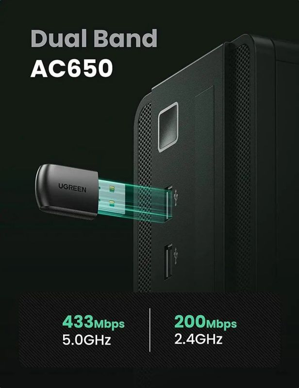 WI-FI-адаптер UGREEN CM448 AC650 11ac Dual-Band Wireless USB Adapter(UGR-20204)