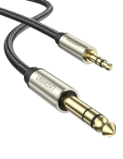 Аудіокабель UGREEN AV127 3.5mm Male  to 6.35mm Male, TRS Stereo Audio Cable, nylon braid, 2m Gray