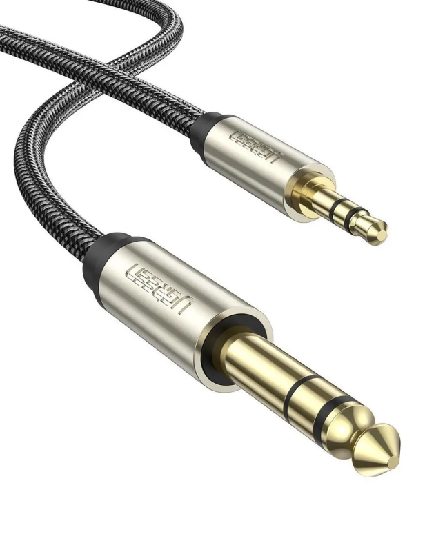 Аудіокабель UGREEN AV127 3.5mm Male  to 6.35mm Male, TRS Stereo Audio Cable, nylon braid, 2m Gray