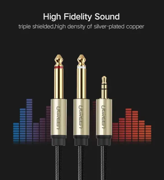 Аудіокабель UGREEN AV126 3.5mm TRS to Dual 6.35mm TS Audio Cable 2m (Gray)(UGR-10615)
