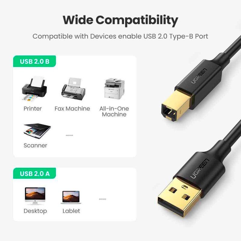 Кабель UGREEN US135 USB 2.0 AM to BM Print Cable 1.5m (Black)(UGR-10350)